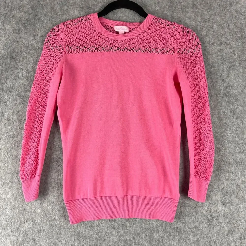 Lilly Pulitzer Sweater‎ Womens XS Pink Crochet Knit Cotton Sheer Lightweight
